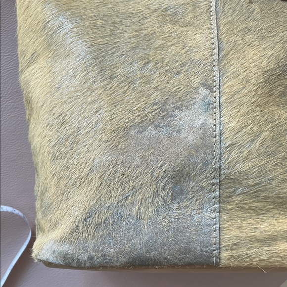 Anthropologie Miss Albright Leather Calf Hair Tan Tote Shoulder Bag - Picture 3 of 9
